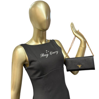 PRADA Black Saffiano Leather Wallet with Chain Prada