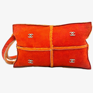 CHANEL Orange Shearling Suede Mouton Wristlet Bag Chanel