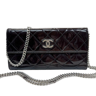 CHANEL Espresso Patent Leather Brilliant Long Flap Wallet Chanel