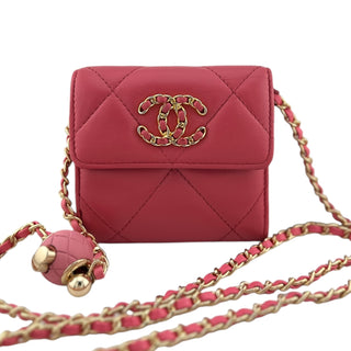 CHANEL 19 Pink Lambskin Compact Wallet Chanel