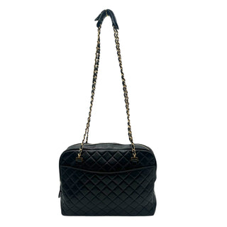Black Quilted Camera Bag with 24k Gold Hardware and Shoulder Strap Chains Chanel