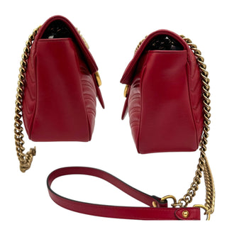 GUCCI Red Quilted Leather GG Marmont Flap Bag Gucci