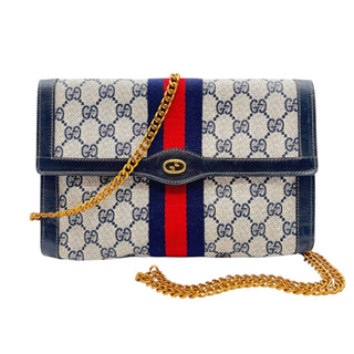 GUCCI Medium Navy Coated Canvas Ophidia Clutch with added Strap Gucci