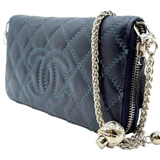 CHANEL Navy Calfskin Wild Stitch Timeless Zip Wallet Chanel
