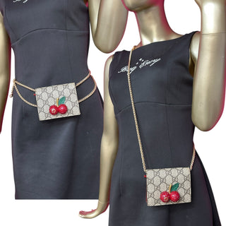 GUCCI GG Supreme Cherry Compact Wallet with Adjustable Chain Gucci