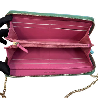 CHANEL Pink & Teal Caviar Leather Filigree Zip Wallet Chanel