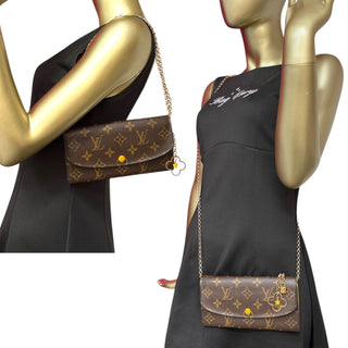 LOUIS VUITTON Monogram/Yellow Emilie Wallet with Added Crossbody Chain Louis Vuitton