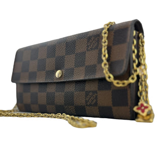 LOUIS VUITTON Damier Ebene Sarah Wallet with Chain and Charm Louis Vuitton