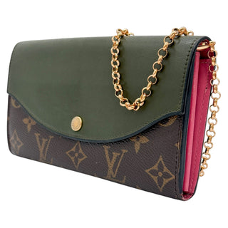 LOUIS VUITTON Monogram Green Tuileries Sarah Wallet with added Gold Crossbody Chain Louis Vuitton
