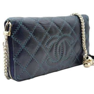 CHANEL Navy Calfskin Wild Stitch Timeless Zip Wallet Chanel