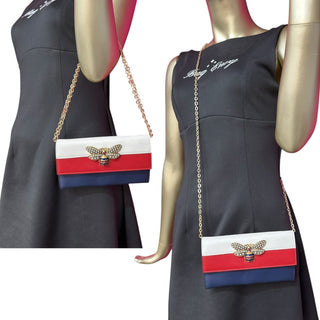 GUCCI Tri-Color Leather Queen Margaret Bee Wallet with Chain Gucci