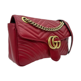 GUCCI Red Quilted Leather GG Marmont Flap Bag Gucci
