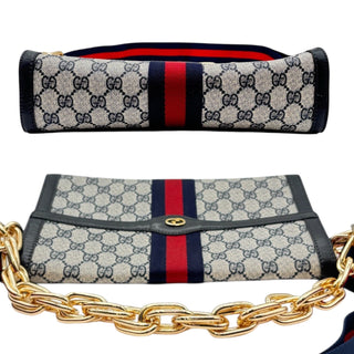 GUCCI Medium Navy Coated Canvas Ophidia Clutch with added Straps Gucci
