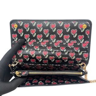 PRADA Black Saffiano Leather Wallet with Chain Prada