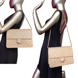 CHANEL Beige Lambskin Classic Single Flap Chain Bag Chanel