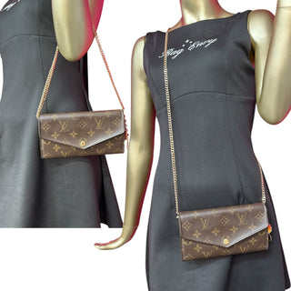 LOUIS VUITTON Monogram Sarah Wallet with added Gold Crossbody Chain/Charm Louis Vuitton