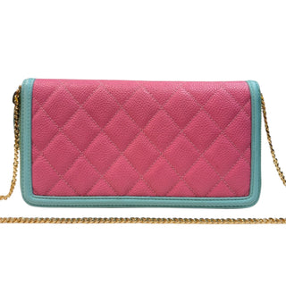 CHANEL Pink & Teal Caviar Leather Filigree Zip Wallet Chanel