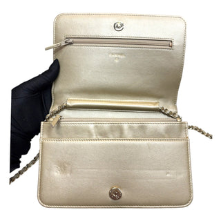 CHANEL Metallic Lambskin Boy Wallet on Chain Chanel