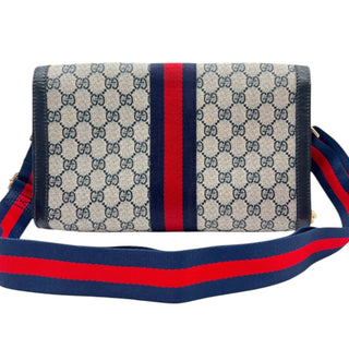 GUCCI Medium Navy Coated Canvas Ophidia Clutch with added Straps Gucci