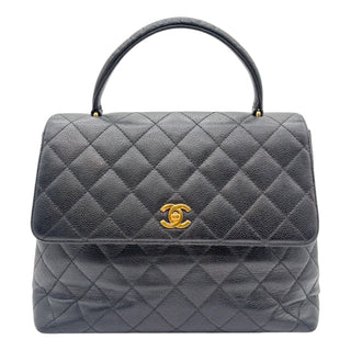 CHANEL Black Caviar Quilted Jumbo Kelly Flap Top Handle Bag Chanel