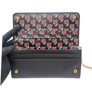 PRADA Black Saffiano Leather Wallet with Chain Prada