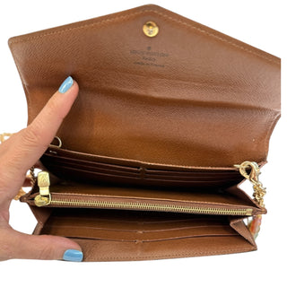 LOUIS VUITTON Monogram Sarah Wallet with added Gold Crossbody Chain/Charm Louis Vuitton
