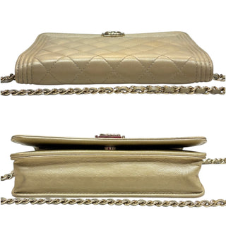CHANEL Metallic Lambskin Boy Wallet on Chain Chanel