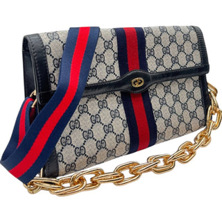 GUCCI Medium Navy Coated Canvas Ophidia Clutch with added Straps Gucci