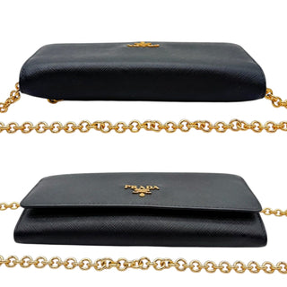 PRADA Black Saffiano Leather Wallet with Chain Prada