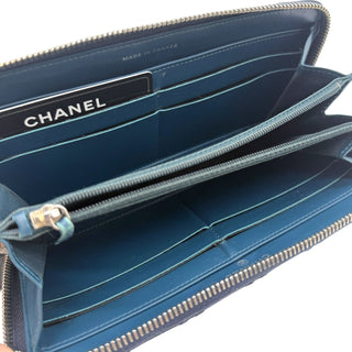 CHANEL Navy Calfskin Wild Stitch Timeless Zip Wallet Chanel