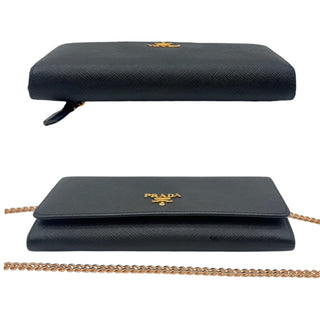 PRADA Black Saffiano Leather Wallet with Chain Prada
