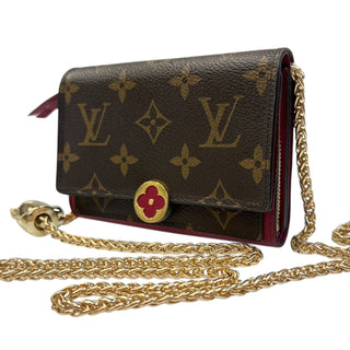 LOUIS VUITTON Monogram Flore Compact Wallet with Added Adjustable Chain Louis Vuitton