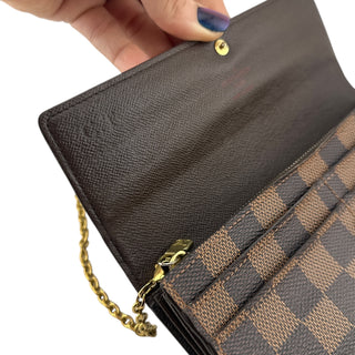 LOUIS VUITTON Damier Ebene Sarah Wallet with Chain and Charm Louis Vuitton