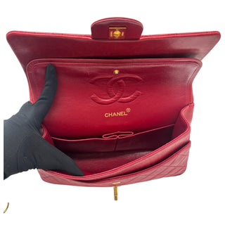 CHANEL Red Lambskin Medium Classic Double Flap Chain Bag Chanel