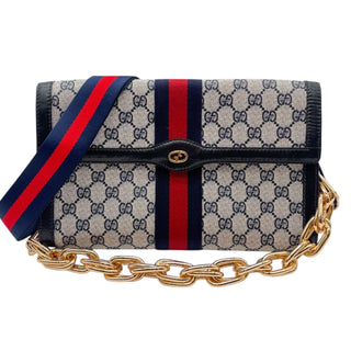 GUCCI Medium Navy Coated Canvas Ophidia Clutch with added Straps Gucci