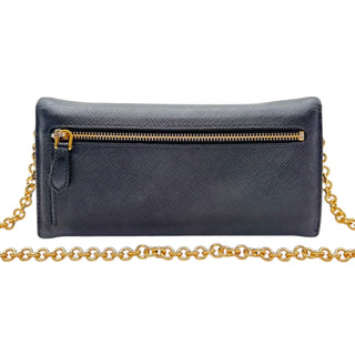 PRADA Black Saffiano Leather Wallet with Chain Prada