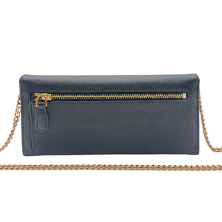 PRADA Black Saffiano Leather Wallet with Chain Prada