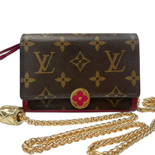 LOUIS VUITTON Monogram Flore Compact Wallet with Added Adjustable Chain Louis Vuitton