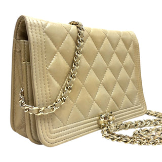 CHANEL Metallic Lambskin Boy Wallet on Chain Chanel
