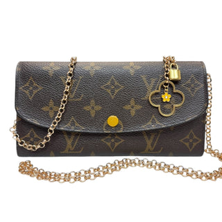 LOUIS VUITTON Monogram/Yellow Emilie Wallet with Added Crossbody Chain Louis Vuitton