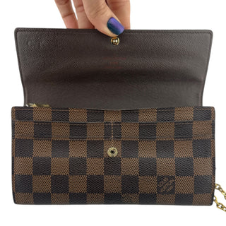 LOUIS VUITTON Damier Ebene Sarah Wallet with Chain and Charm Louis Vuitton