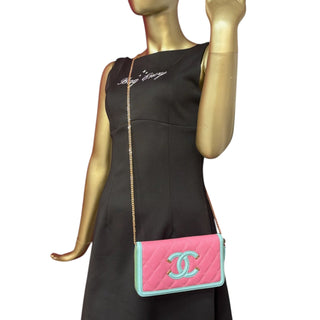 CHANEL Pink & Teal Caviar Leather Filigree Zip Wallet Chanel