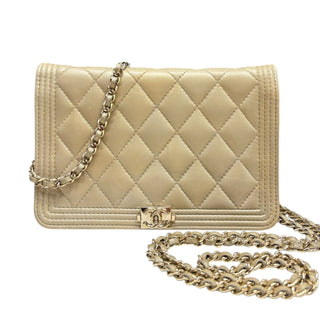 CHANEL Metallic Lambskin Boy Wallet on Chain Chanel