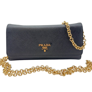 PRADA Black Saffiano Leather Wallet with Chain Prada