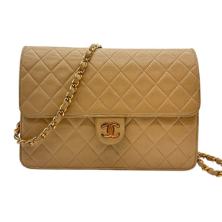 CHANEL Beige Lambskin Classic Single Flap Chain Bag Chanel
