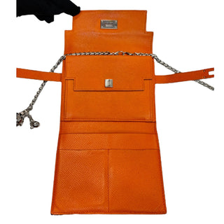 HERMES Orange Clemence Leather Trifold Compact Kelly Wallet with Chain Hermes