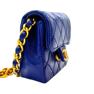 CHANEL Blue Lambskin Micro Classic Flap Belt Bag Chanel