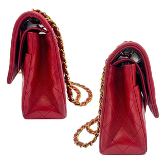 CHANEL Red Lambskin Medium Classic Double Flap Chain Bag Chanel