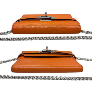 HERMES Orange Clemence Leather Trifold Compact Kelly Wallet with Chain Hermes