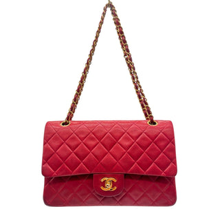 CHANEL Red Lambskin Medium Classic Double Flap Chain Bag Chanel